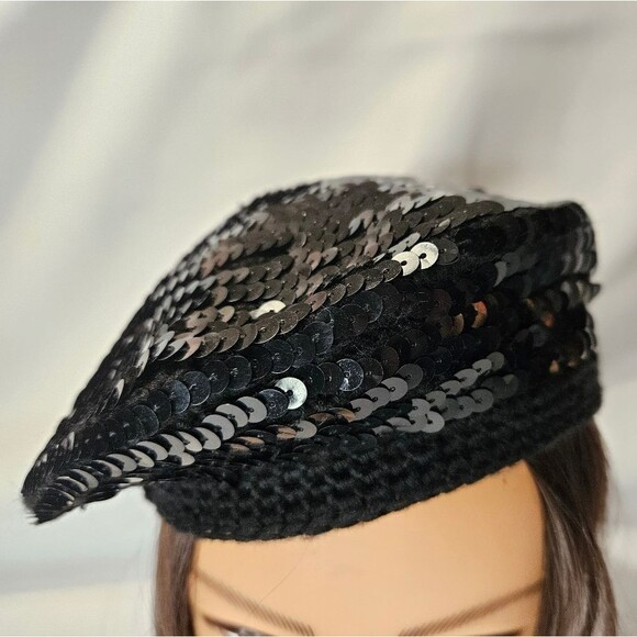 Sequin Baret Cap Hat Headpiece - Picture 4 of 6